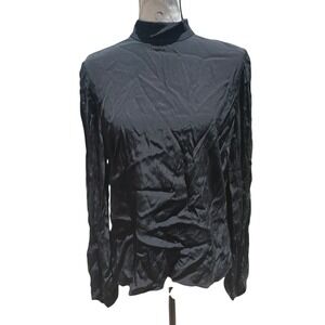 The Kooples -537 NWT Mock Neck Blouse‎ Long Sleeve Button Back Top Black Medium